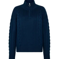 KnowledgeCotton Apparel - Women's M. 1/2 Zip High Neck Cable - Wollpullover