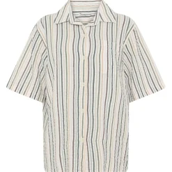 KnowledgeCotton Apparel - Women's Seersucker Stripe Short Sleeved Shirt - Bluse