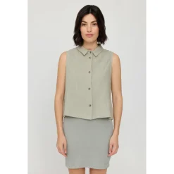 Mazine - Women's Sleeveless Linen Blouse - Bluse