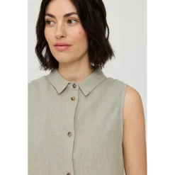 Mazine - Women's Sleeveless Linen Blouse - Bluse