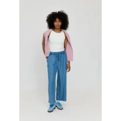 Mazine - Women's Wide Leg Denim Pants with Belt - Freizeithose